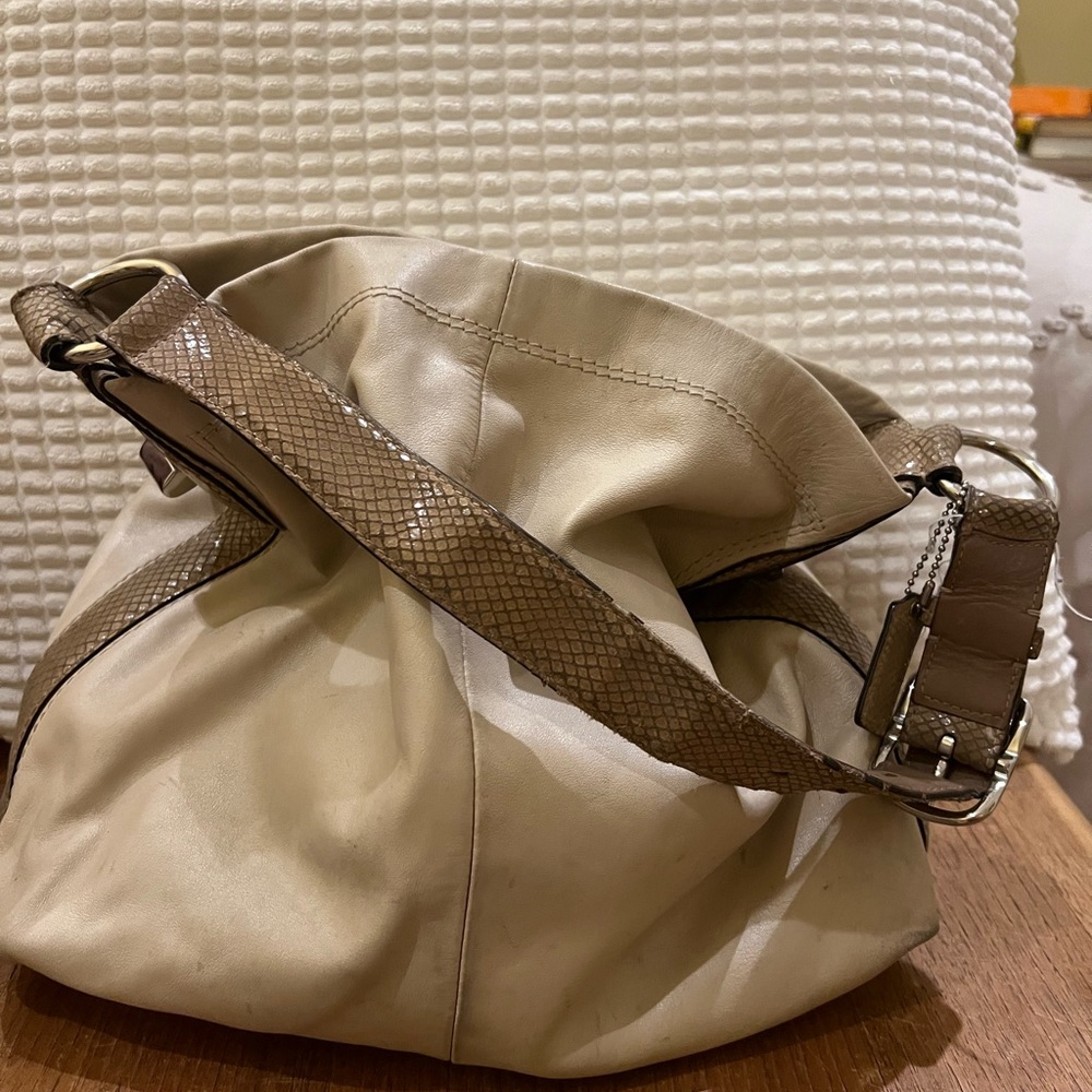 Coach Cream and Brown Hobo Bag